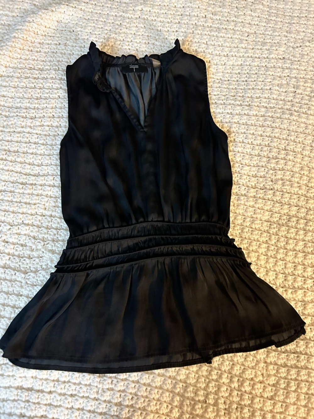 Tahari Black Sleeveless Peplum Ruffle-Trim Camisole